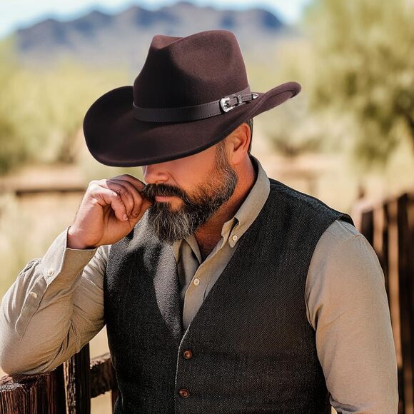 3846 Western Cowboy Hat For Men & Women 100% Wool Wide Brim Cowgirl Hats